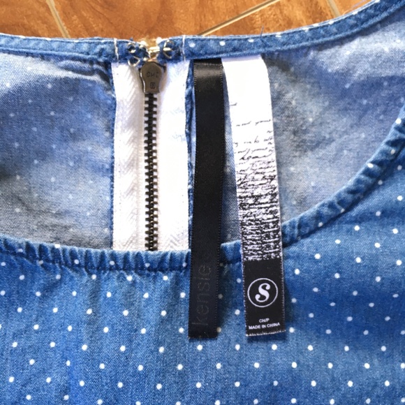 Kensie Chambray Polka Dot Peplum Retro Pin-Up Top S - Picture 2 of 13